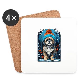 Shih Tzu avec chapeau d’hiver Happy Shih Tzu - Dessous de verre (lot de 4) - blanc - Devant