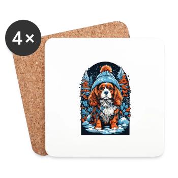 Cavalier King Charles Spaniel Mit Wintermütze - Untersetzer (4er-Set) - Weiß - Vorne