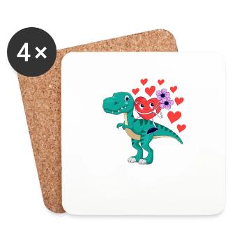 Heart Riding Dinosaur Valentine's Day T-Rex V-Day - Coasters (set of 4) - white - Front