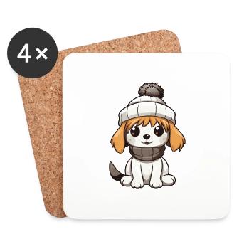 Hund Winter Comic - Untersetzer (4er-Set) - Weiß - Vorne