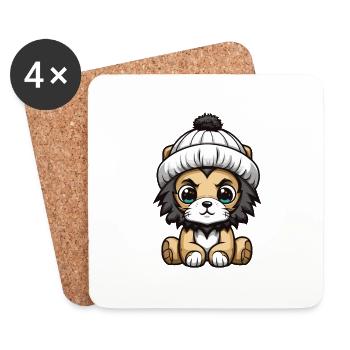 Bande dessinée d’hiver Lion - Dessous de verre (lot de 4) - blanc - Devant