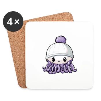 Octopus Bande dessinée de poulpe d’hiver - Dessous de verre (lot de 4) - blanc - Devant