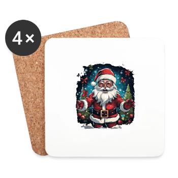 Père Noël drôle pour Noël - Dessous de verre (lot de 4) - blanc - Devant