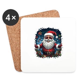 Père Noël drôle pour Noël - Dessous de verre (lot de 4) - blanc - Devant