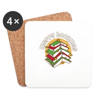 Merry Bookmas Bookworm Christmas Tree Book Lover - Untersetzer (4er-Set) - Weiß - Vorne