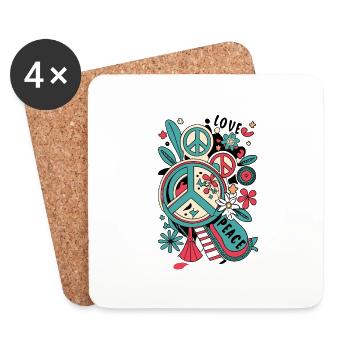 Amour paix des années 60 des années 70 Hippie Costume - Dessous de verre (lot de 4) - blanc - Devant