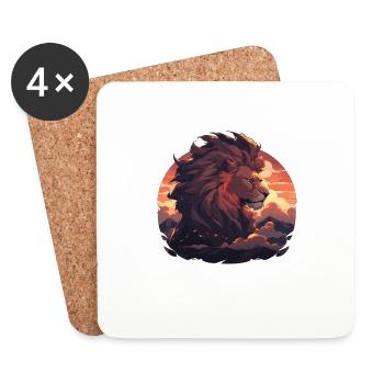 Lion, Chat Sauvage, Tête De Lion, Lion, Bébé, Gros Chat - Dessous de verre (lot de 4) - blanc - Devant
