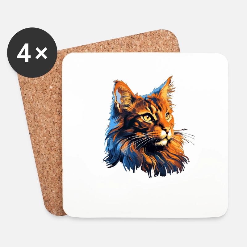 Maine Coon - Untersetzer (4er-Set) - Weiß
