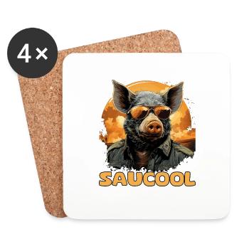 Lustige Sau, Wildschwein mit Spruch Saucool - Untersetzer (4er-Set) - Weiß - Vorne
