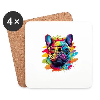 Französische Bulldogge Hund Mops - Untersetzer (4er-Set) - Weiß - Vorne