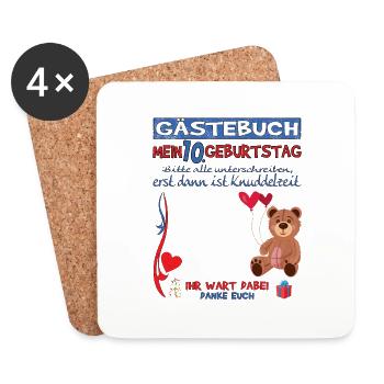 10. Geburtstag Junge & Mädchen Gästebuch - Untersetzer (4er-Set) - Weiß - Vorne