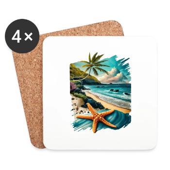 Nature, Été, Mer, Océan, Étoile de mer - Dessous de verre (lot de 4) - blanc - Devant