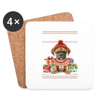 Boxer Feliz Navidog - Feliz Navidad Noël - Dessous de verre (lot de 4) - blanc - Devant