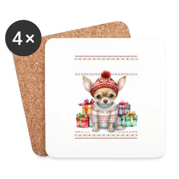Chihauhau Dog Feliz Navidog - Feliz Navidad Christ - Coasters (set of 4) - white - Front