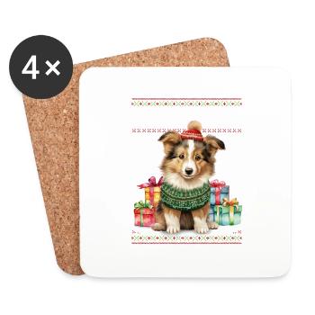 Collie Dog Feliz Navidog - Feliz Navidad Christmas - Coasters (set of 4) - white - Front