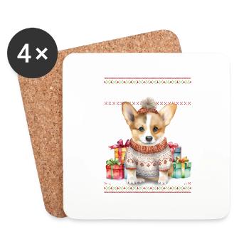 Corgi Dog Feliz Navidog - Feliz Navidad Christmas - Coasters (set of 4) - white - Front