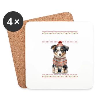 Australian Shephard Dog Feliz Navidog - Feliz Navi - Coasters (set of 4) - white - Front
