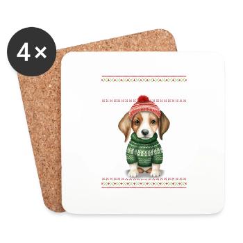 Beagle Dog Feliz Navidog - Feliz Navidad Christmas - Coasters (set of 4) - white - Front