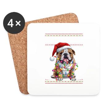 Chiot bouledogue Feliz Navidog - Feliz Navidad Christ - Dessous de verre (lot de 4) - blanc - Devant
