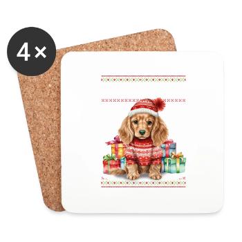 Cocker Spaniel Chien Feliz Navidog - Feliz Navidad - Dessous de verre (lot de 4) - blanc - Devant