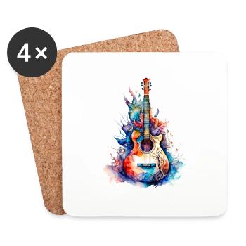 Eine schöne Musik Gitarre gemalt in Wasserfarben - Untersetzer (4er-Set) - Weiß - Vorne