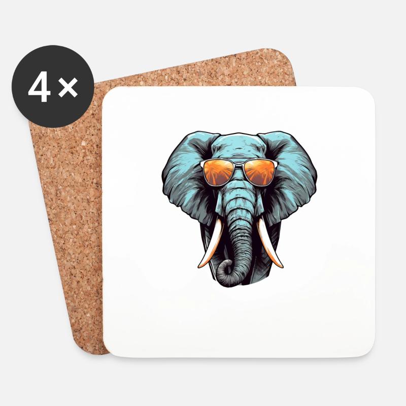 Cooler Afrikanischer Elefant mit Sonnenbrille und - Untersetzer (4er-Set) - Weiß