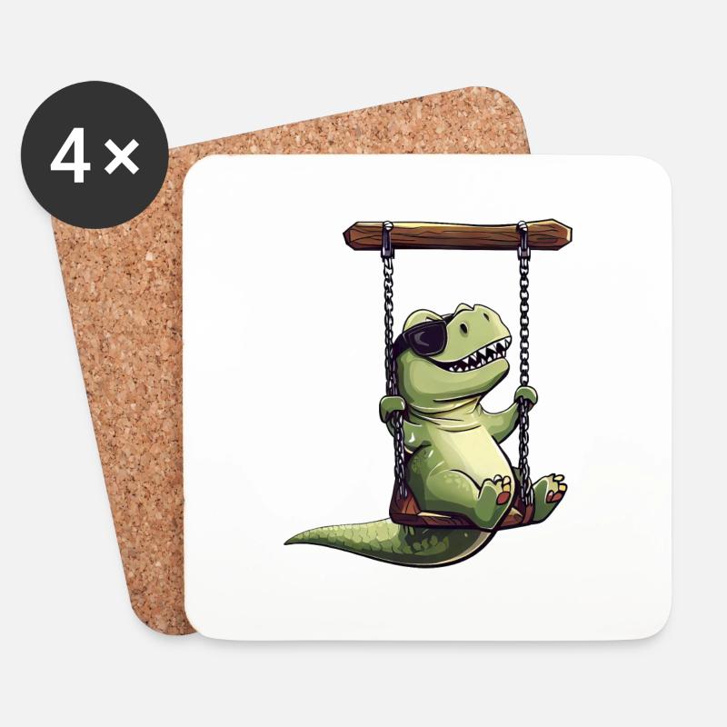 Cooler Dino auf der Schaukel T-Rex Sonnenbrille - Untersetzer (4er-Set) - Weiß
