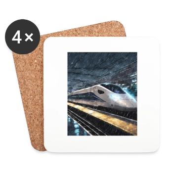 Night Rain Train Station Train Japan - Coasters (set of 4) - white - Front
