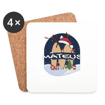 Génial Mateus nom w chapeau de père Noël dans le thème de Noël - Dessous de verre (lot de 4) - blanc - Devant