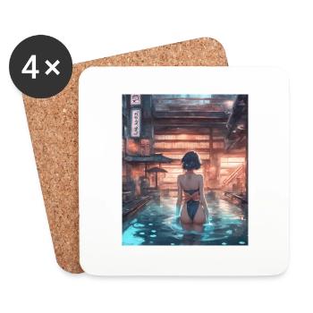Natation au Japon - Dessous de verre (lot de 4) - blanc - Devant
