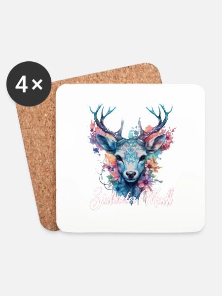 Südtiroler Madl T-Shirt mit Hirsch - Untersetzer (4er-Set) - Weiß