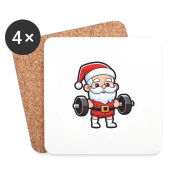 Weihnachtsmann Hantel Gym Weihnachten - Untersetzer (4er-Set) - Weiß - Vorne