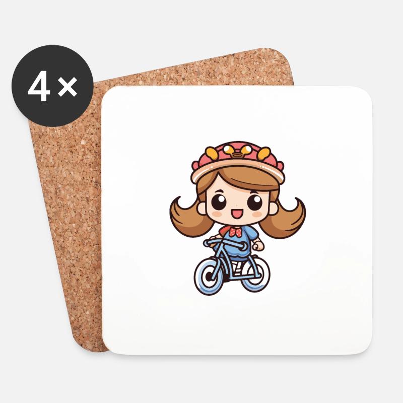 Fahrrad Mädchen Niedlich - Untersetzer (4er-Set) - Weiß