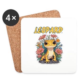 Leopard-Eidechse Gecko - Untersetzer (4er-Set) - Weiß - Vorne