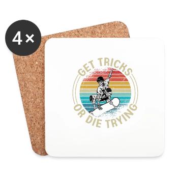Obtenez des trucs ou mourez en essayant le skateboard Skater Skat - Dessous de verre (lot de 4) - blanc - Devant