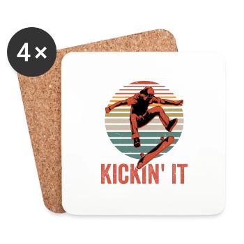Kickin' It Skateboard Skateur Skateboard - Dessous de verre (lot de 4) - blanc - Devant