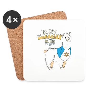 Happy Llamakkah Hanukkah Jewish Chrismukkah Llama - Coasters (set of 4) - white - Front