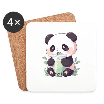Kawaii Panda trinkt Boba Bubble Tea Chibi - Untersetzer (4er-Set) - Weiß - Vorne