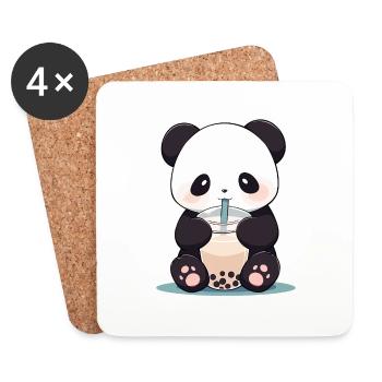 Kawaii Panda trinkt Boba Bubble Tea Chibi - Untersetzer (4er-Set) - Weiß - Vorne