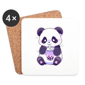Kawaii Panda Drinks Boba Bubble Tea Chibi - Coasters (set of 4) - white - Front