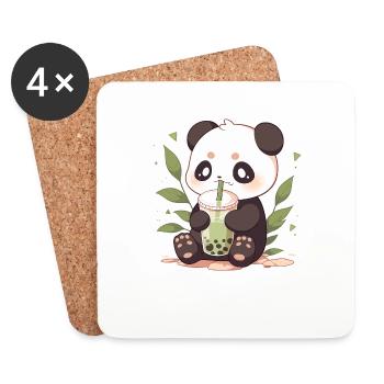 Kawaii Panda trinkt Boba Bubble Tea Chibi - Untersetzer (4er-Set) - Weiß - Vorne