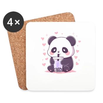 Kawaii Panda trinkt Boba Bubble Tea Chibi - Untersetzer (4er-Set) - Weiß - Vorne