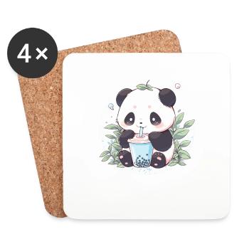 Kawaii Panda Drinks Boba Bubble Tea Chibi - Coasters (set of 4) - white - Front