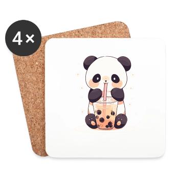 Kawaii Panda Drinks Boba Bubble Tea Chibi - Coasters (set of 4) - white - Front