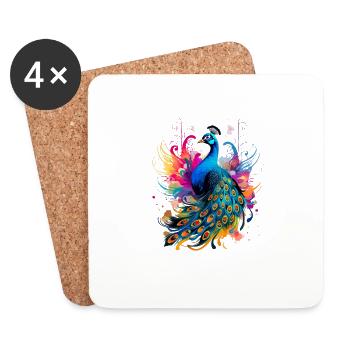 Bunter Pfau für Ornithologe Tierliebhaber - Untersetzer (4er-Set) - Weiß - Vorne