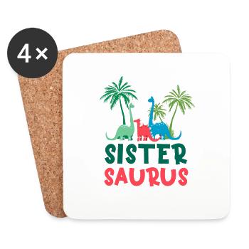 Dinosaur Birthday Sister Saurus Matching Family - Coasters (set of 4) - white - Front