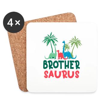 Dinosaure anniversaire frère Saurus assorti famille - Dessous de verre (lot de 4) - blanc - Devant