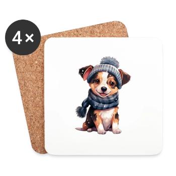 Animals in winter puppy dog with cap - Coasters (set of 4) - white - Front