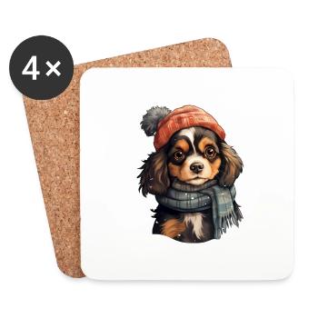 Animaux en chien d’hiver avec chapeau - Dessous de verre (lot de 4) - blanc - Devant