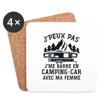 J'peux Pas J'me Barre En Camping Car Avec Ma Femme - Dessous de verre (lot de 4) - blanc - Devant